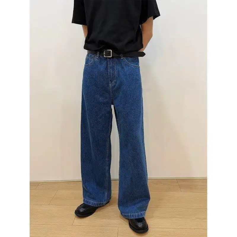 Men's Thin Blue Jeans Casual Pants 90s Street Boys Bottom Unisex Sweatpants Male High Waist Wide-leg Trousers