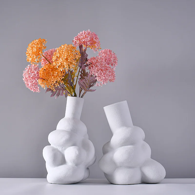 White Abstract Irregularity Ceramic Vase Entangle Knot Floral Arrangement Accessories Home Decoration Ornament