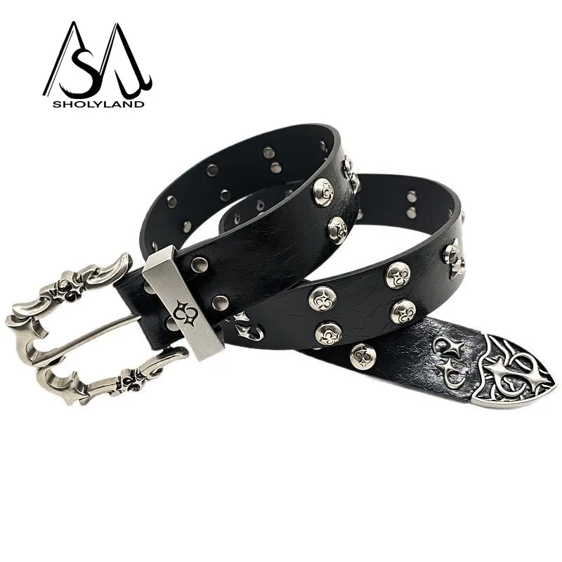 Unique and Creative Men's Belt with Niche Design Gemini Cross Star Street Rock Harley Motorcycle Retro Trend Y2K Belt
