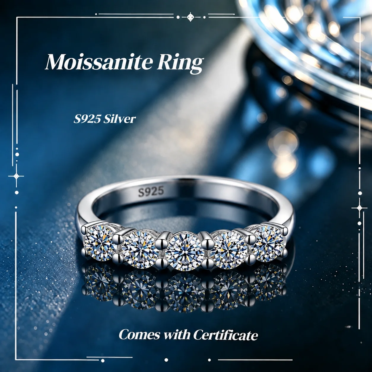 [Wholesale]5 3.0MM Moissanite Ring With GRA Certificate S925 Sterling Silver Sparkling Band Women Man Party Birthday Anniversary