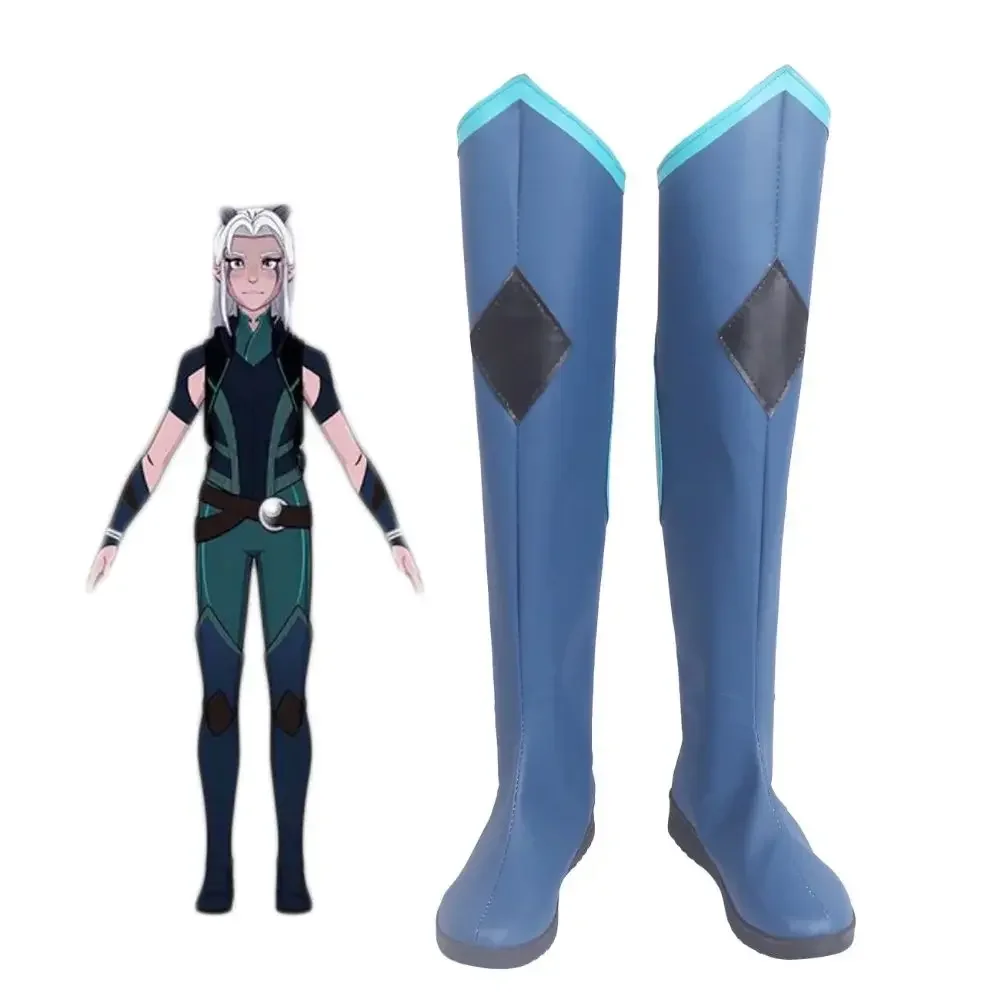 

Длинные сапоги для косплея Dragon Prince Rayla, синяя обувь на заказ