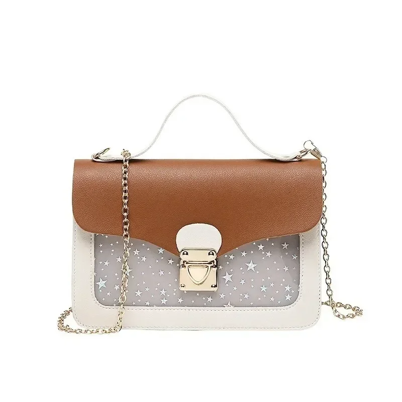 New Fashion Summer Bag Lid Lock Snap Phone Small Square Bag Korean Sequin Star Print One Shoulder Phone Bag Handbags