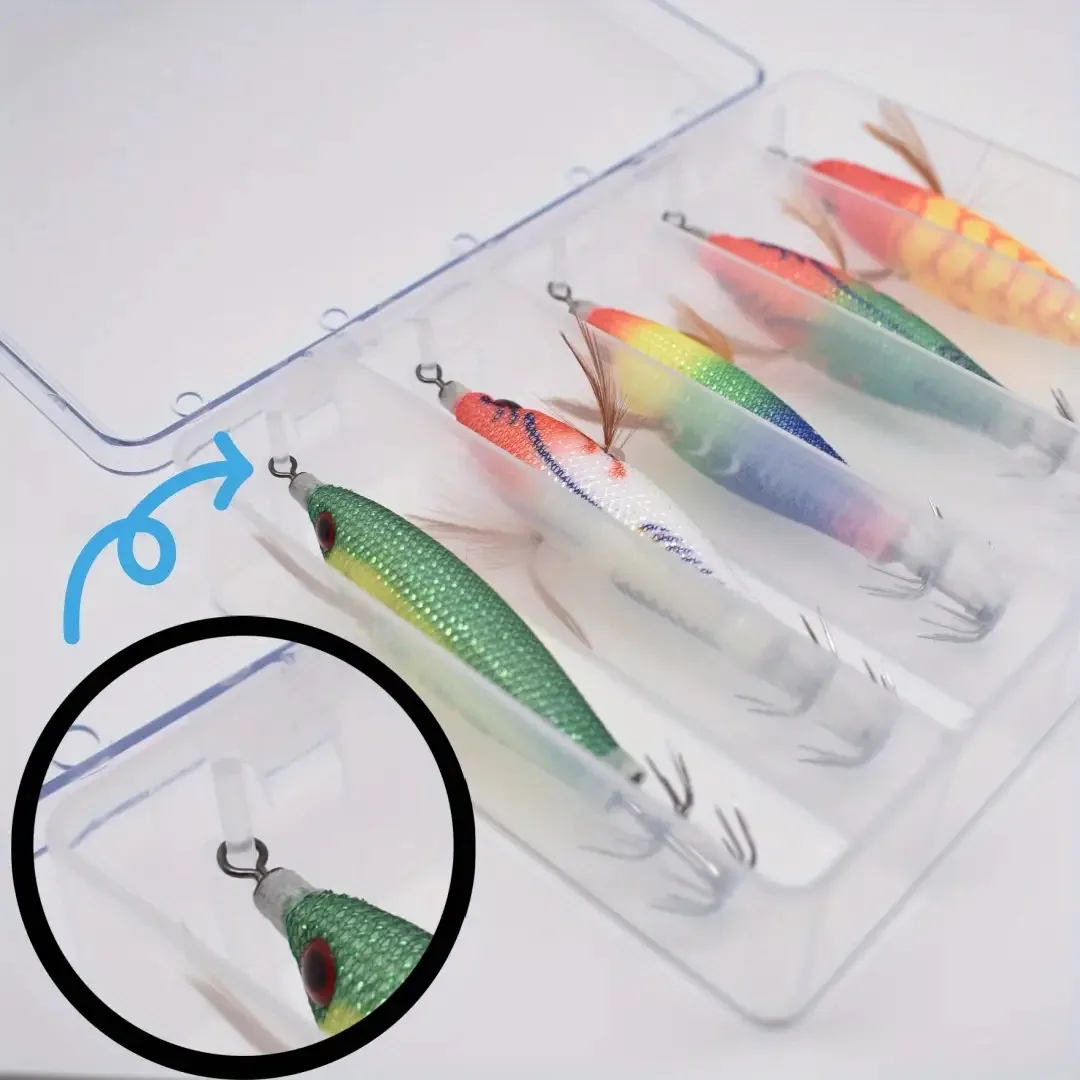 5 Stück Leuchtende Tintenfisch-Jigs Angelköder Künstliche Oktopus-Köder Holz-Garnelen Tintenfisch-Hartköder Meeresköder Angelzubehör – Detail 4