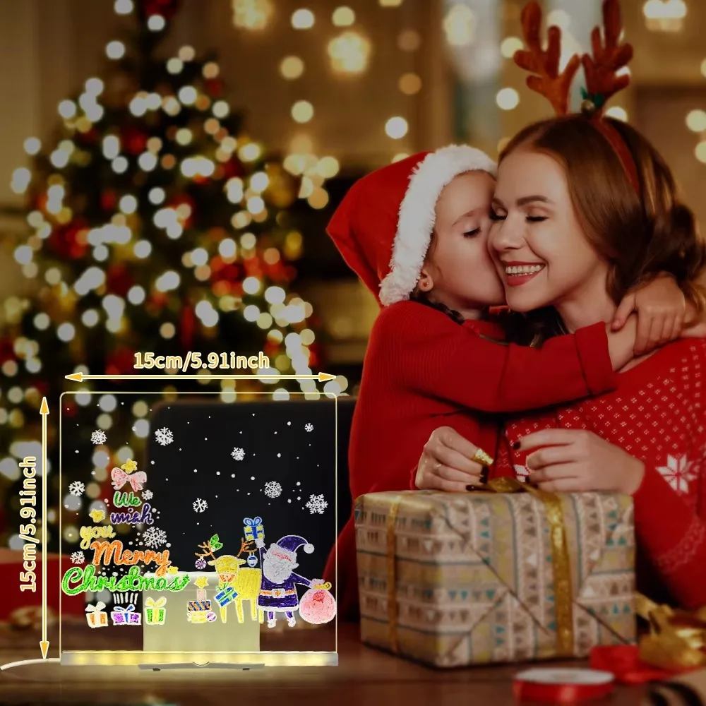 LED Note DIY Acrylic Message Children‘s Drawing Board With Night Light Colorful Pens Kids Persent Birthday Gift_maomaolike.com