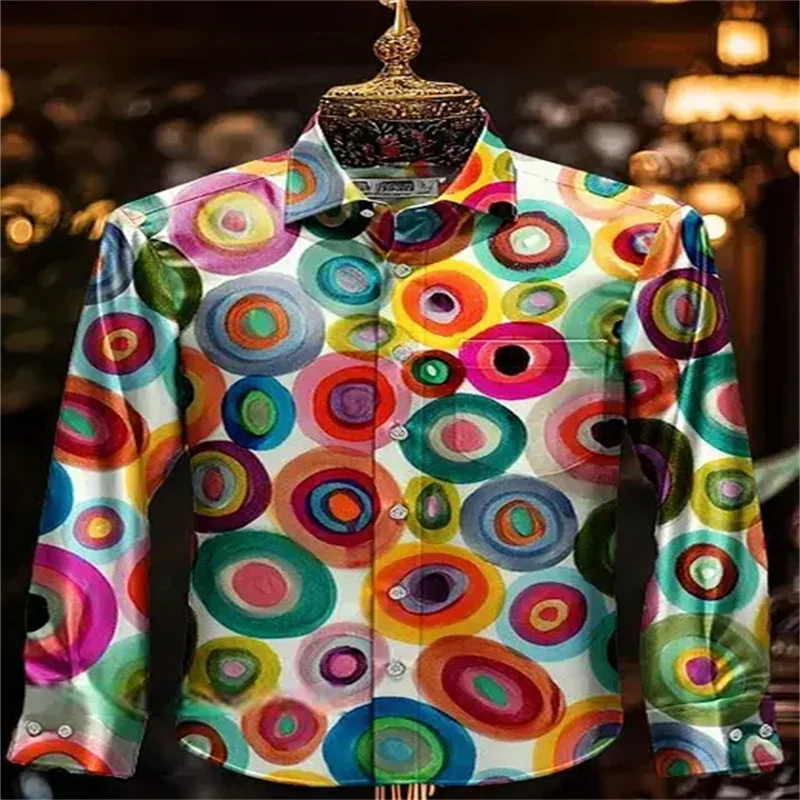 Hawaiian classic top with 3D pattern for men, geometric retro pattern, comic top shirt with verano, 70s style