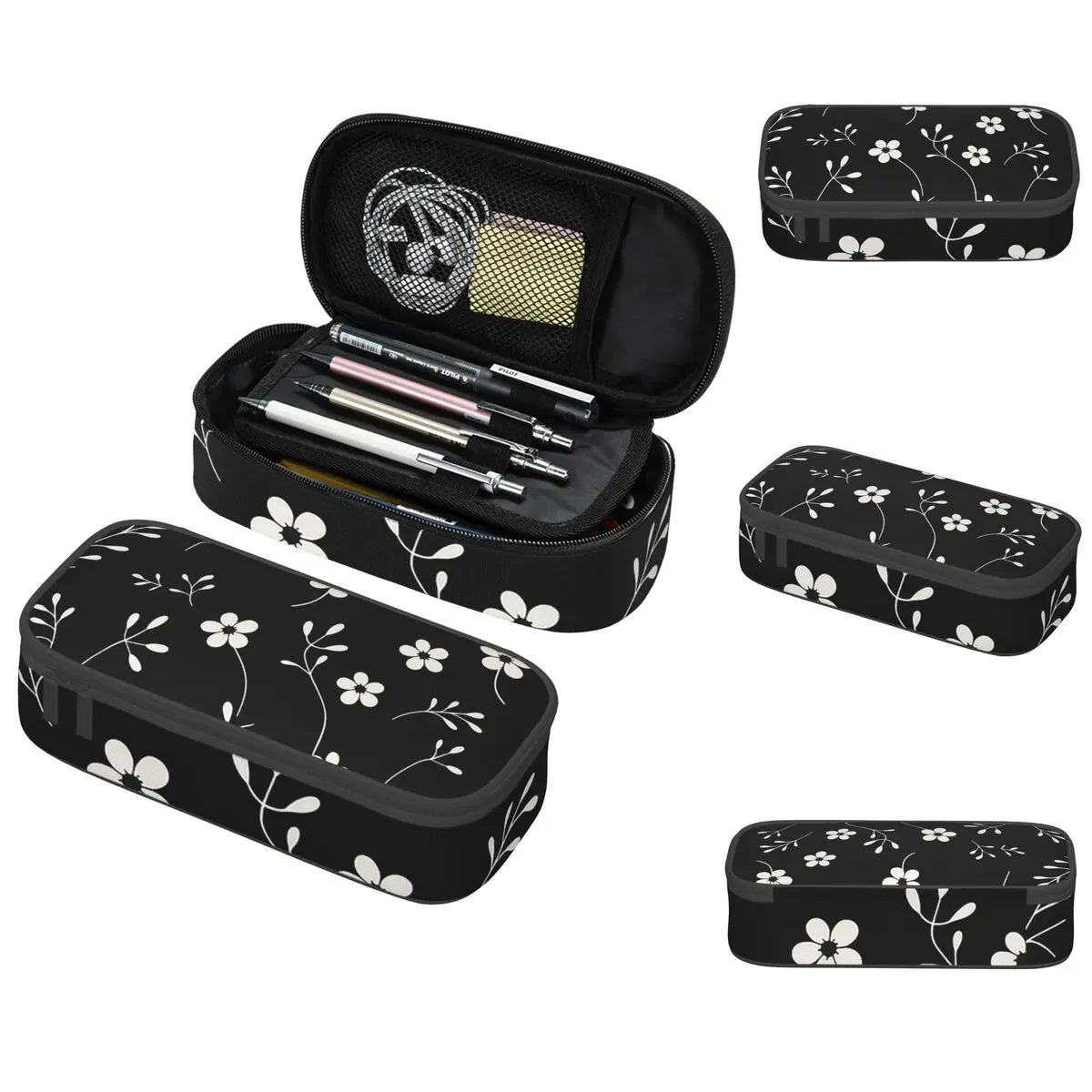 

Cartoon White Daisy And Black Leaves Pattern Pencil Case for Kids School Pen Box Pencil Bag Stationery Supplies Pen Holder Bag