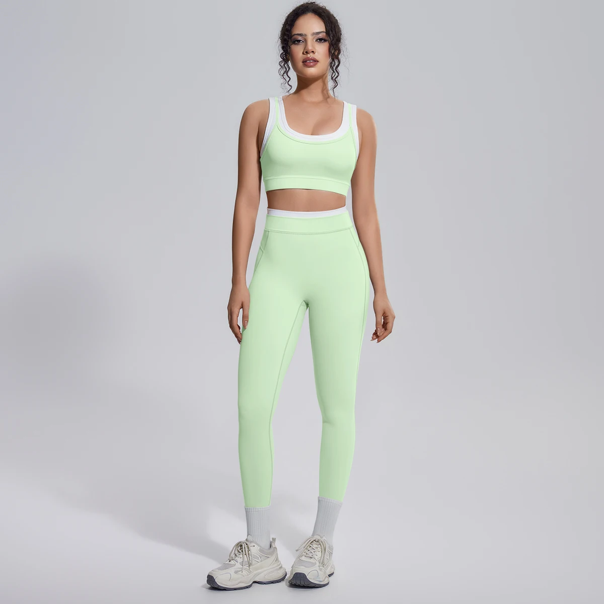 Rooftrellen 2-teiliges Yoga-Set für Damen, sexy Sport-BH, Yoga-Top mit Brustpolster, Farbblock-Design, Yoga-Hose mit Po-Formung, Damen-Fitness-Set – Detail 27