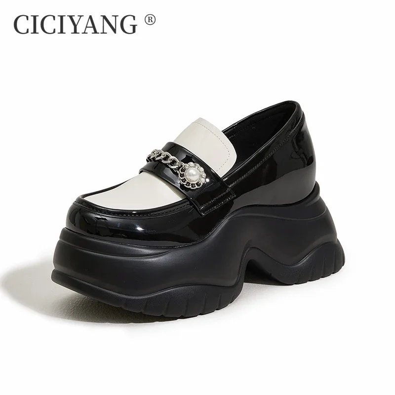 

CICIYANG Chunky Platform Loafers Women 2024 Autumn New High Heels British Style Versatile Black Small Leather Shoes for Ladies