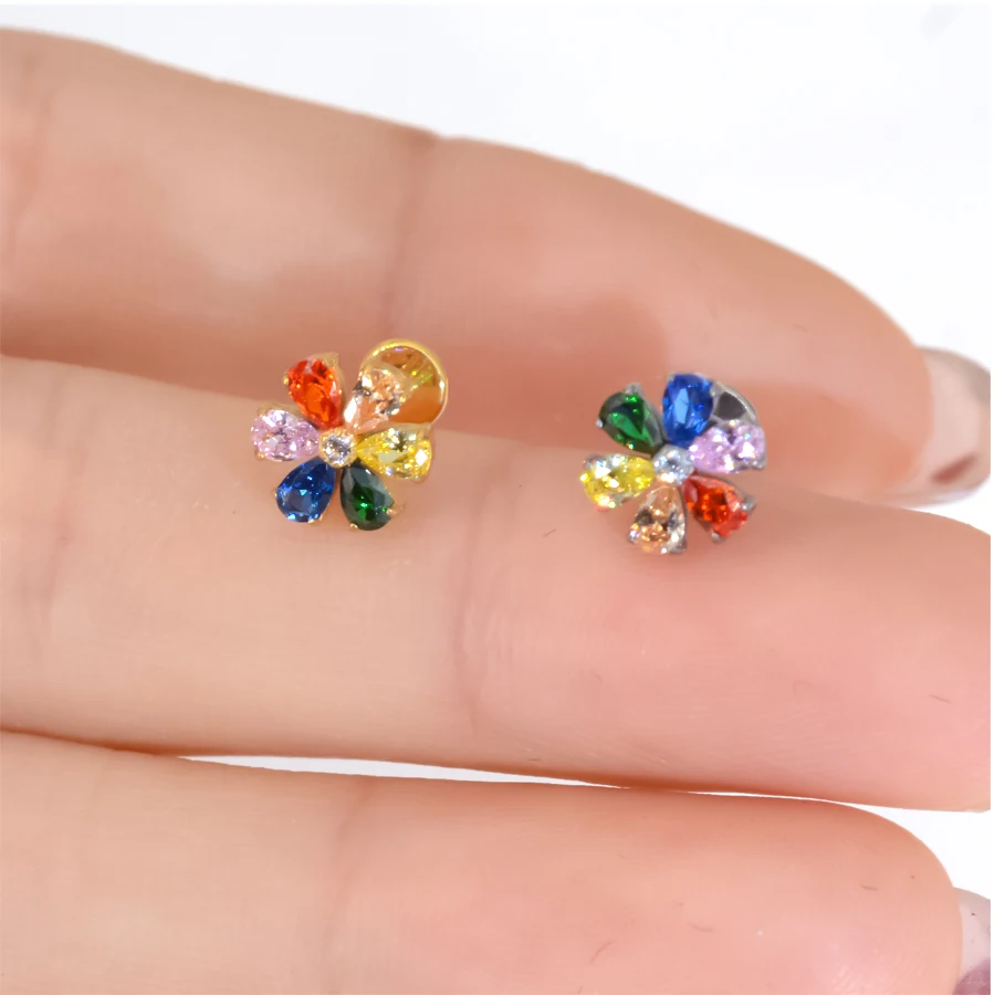 1Pc Spliced zircon Flower Body Jewelry G23 Titanium Colorful CZ Lip Labret Bar Ear Helix Tragus Rook Bar Stud Body Piercing Jewe