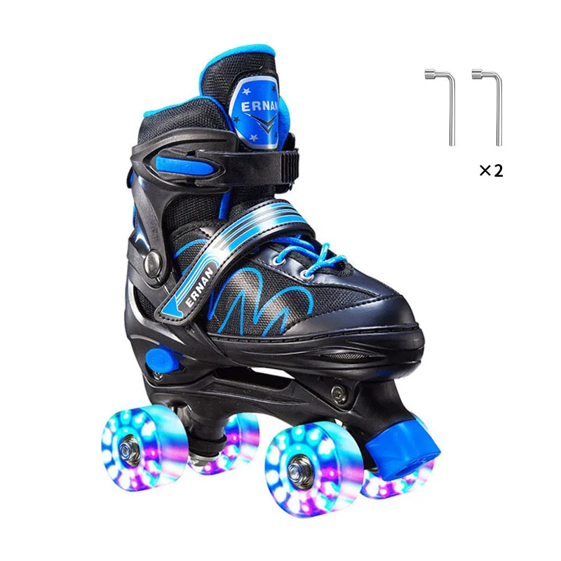 Boys Girls Kids Skates Children Roller Skates Skating Shoes Sliding Adjustable Quad Sneakers PU Flashing 4 Wheels Roller Skates