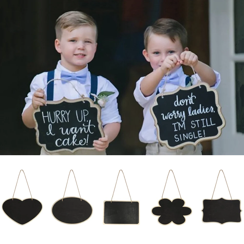 30X20Cm Wooden Blackboard Hanging Decor Portable Wedding Birthday Photobooth Prop Sign Message Board for Diy Home Wedding Decor