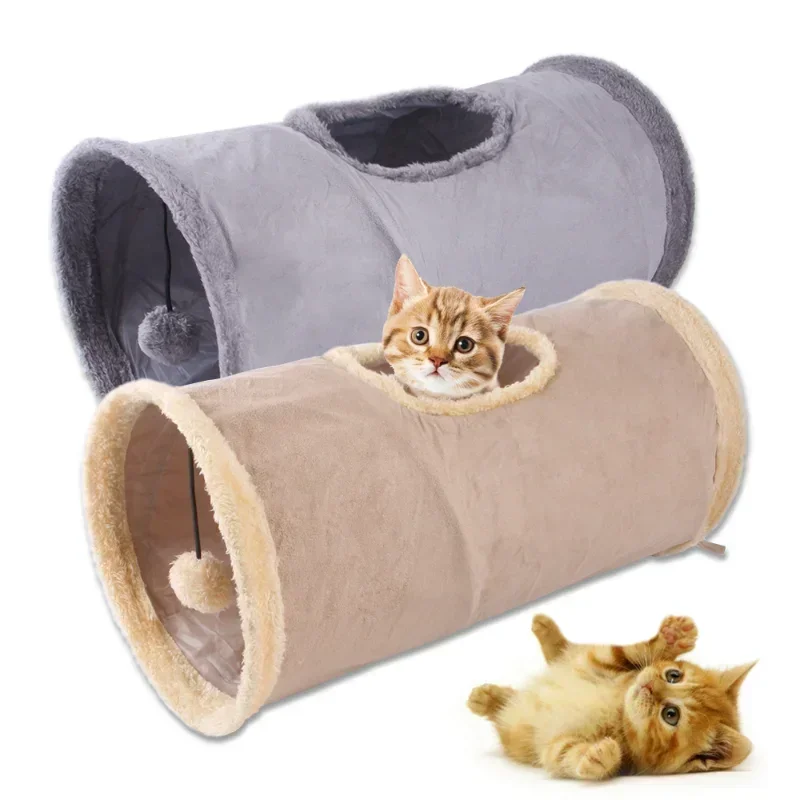 

Foldable Cat Tunnel Tube Toy Collapsible Suede Fabric Play Tent Indoor Exercising Hiding Training Interactive Toy Pet Supplies