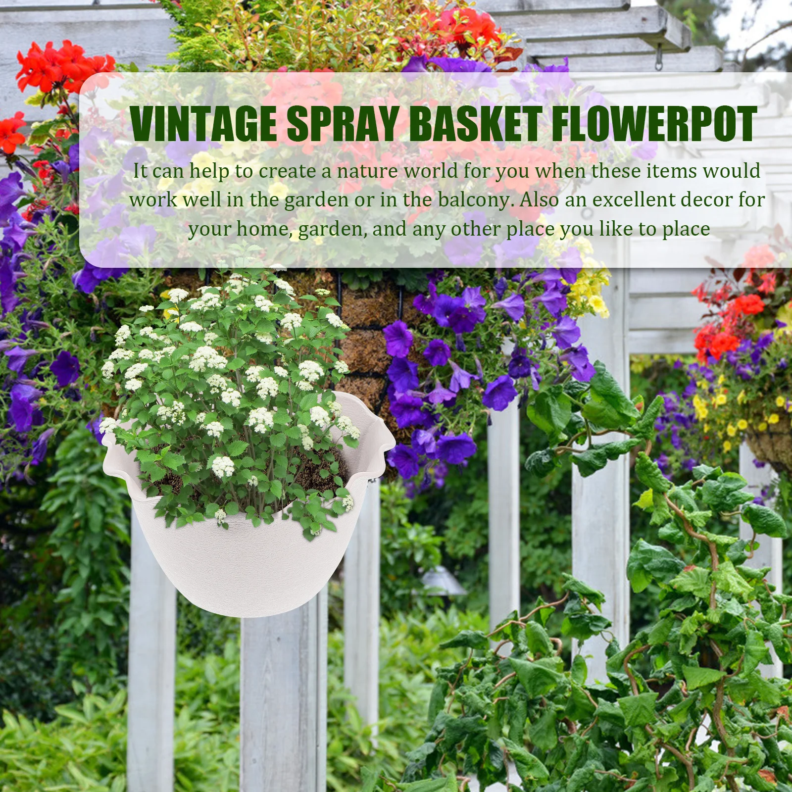 

1pc Retro Spray Hanging Flower Pot Railing Balcony Gardening Container Durable Decorative Outdoor Indoor Planter Basket For