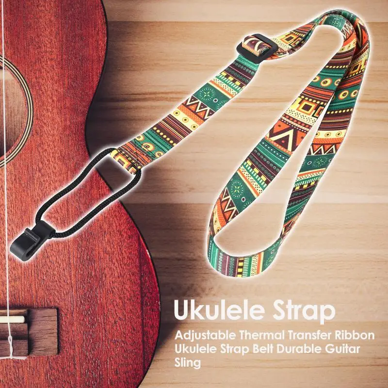 Ribbon Guitar Strap Ethnic Style Printing Small Guitar Sling Adjustable Soft Comfortable Replacement Musical Instrument Supplies