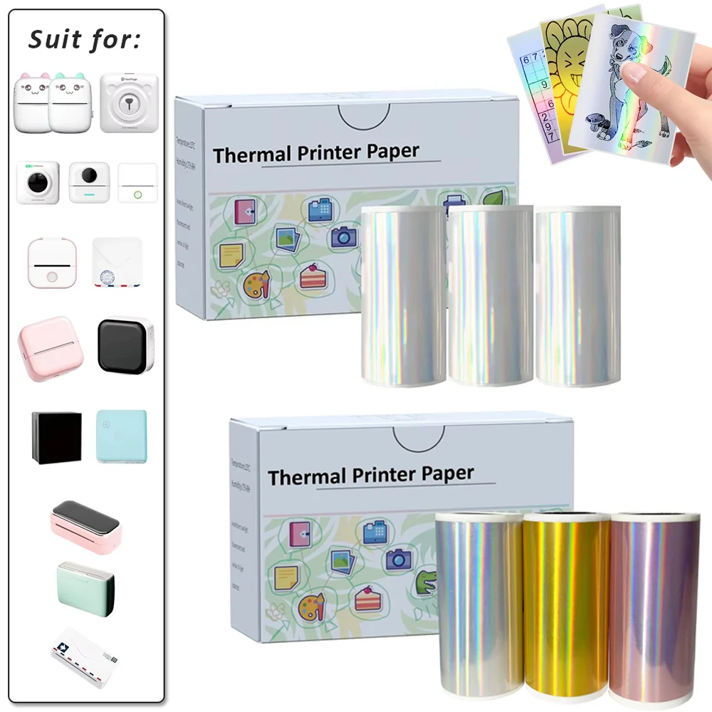 3Rolls 50mm 57mm Holographic Laser Thermal Sticker Paper Photo Notes suit for T02/M02/M03/M04 Peripage a6 Paperang