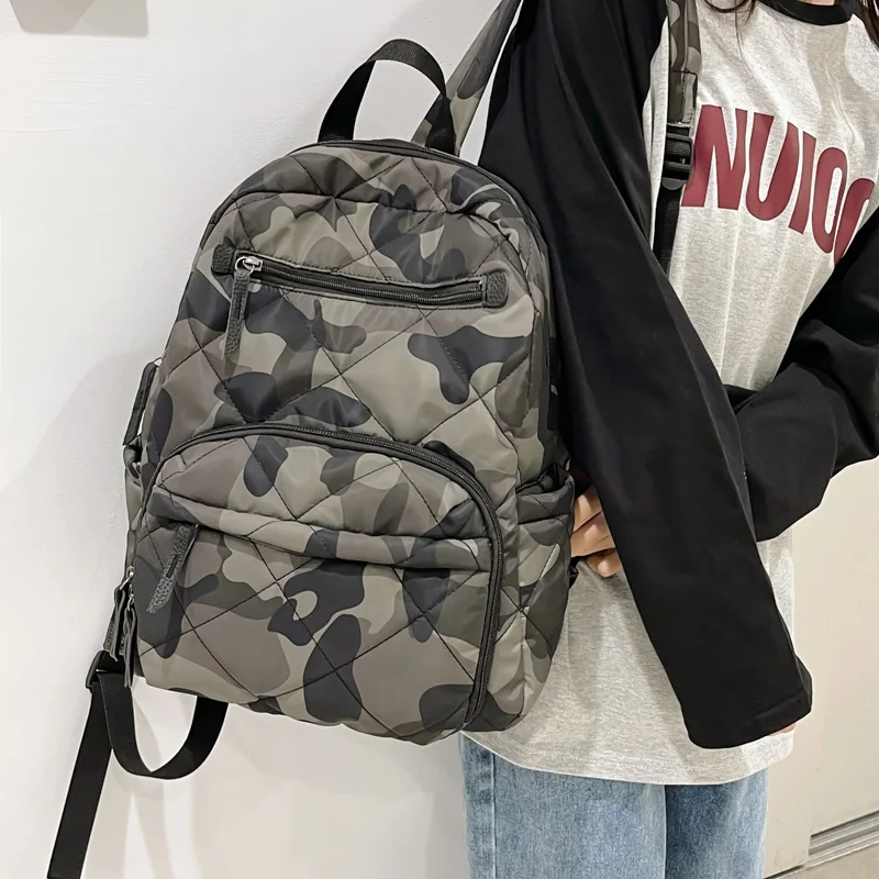 High-capacity Camo Printing Nylon Backpack For Female Casual Tote Bags For Travel Fashion Backpack For Male And Teenagers 2023