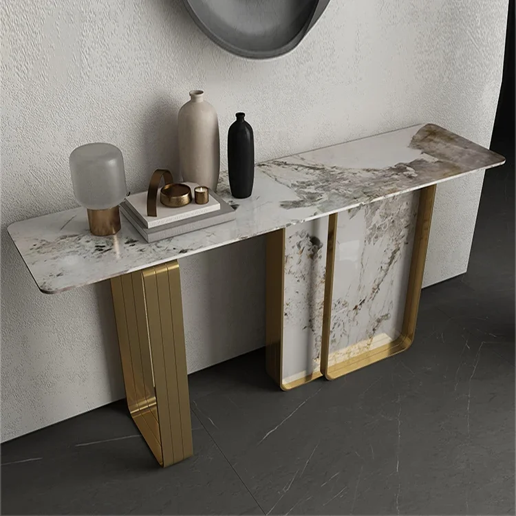 Italy design CC stone marble and stainless steel gold living room table modern luxury console tables