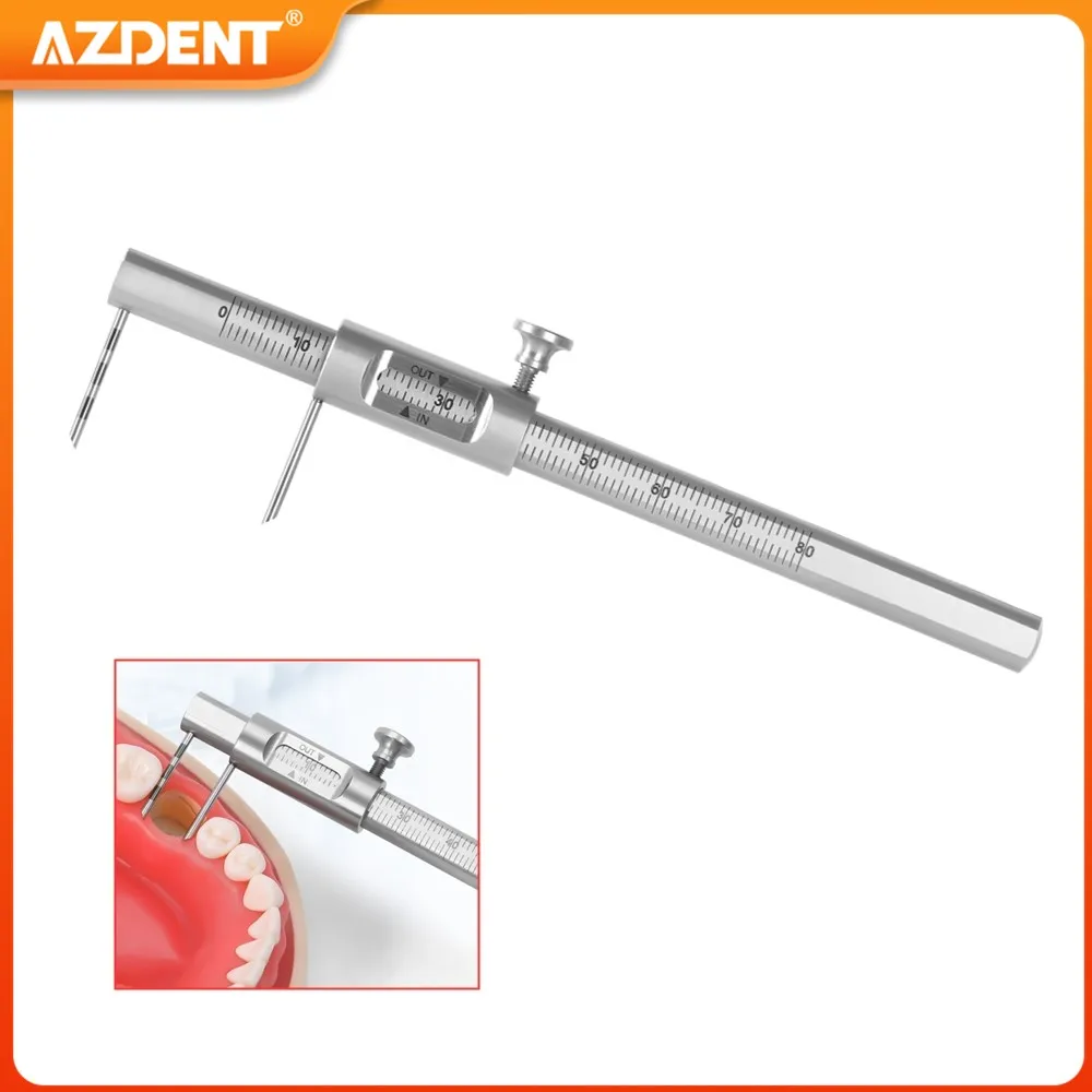 

AZDENT Dental Orthodontic Sliding Caliper 0-80mm Implant Measuring Gauge with Double Scale Stainless Steel Measure Tape Implants