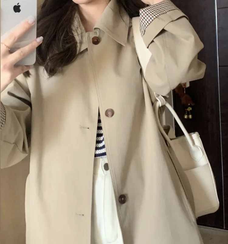 Trench da donna primavera/autunno nuovo cappotto casual allentato medio lungo tutto abbinato di grandi dimensioni