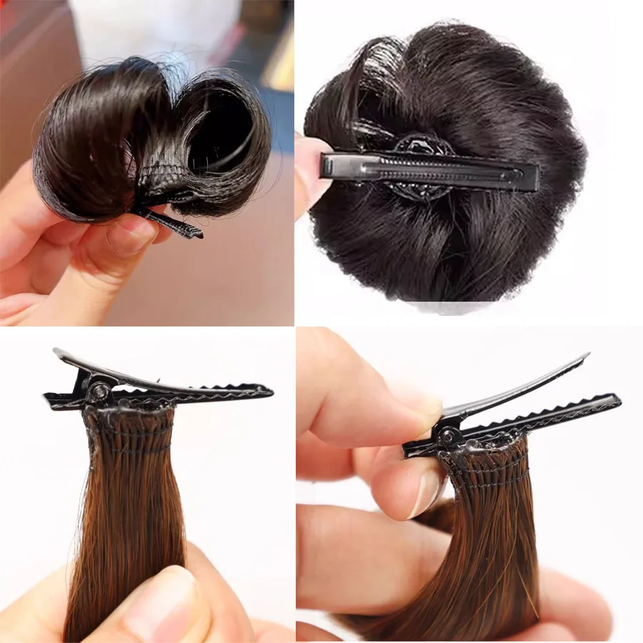 Bun sintético curto com clipe para crianças, chignon, acessórios para cabelo meninas, conjunto de 1 par