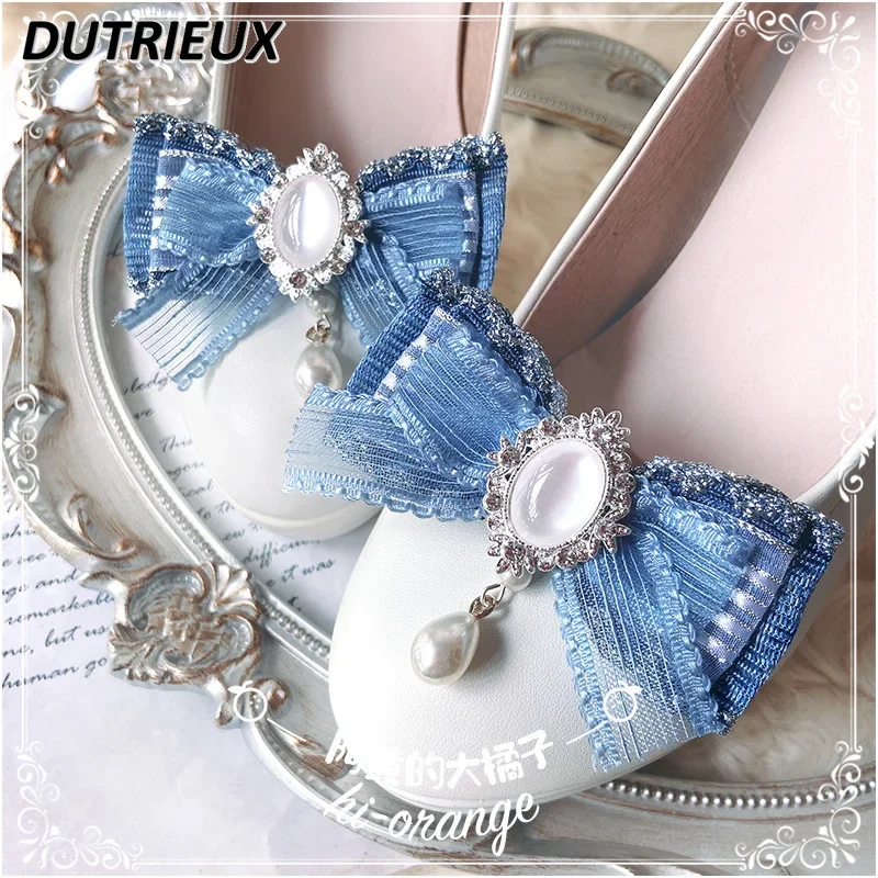 

Lolita Shoe Clip Original Handmade Lolita Shoe Buckle Detachable Bow Shoe Ornament Hair Clips for Girl Hair Accessories Hairclip