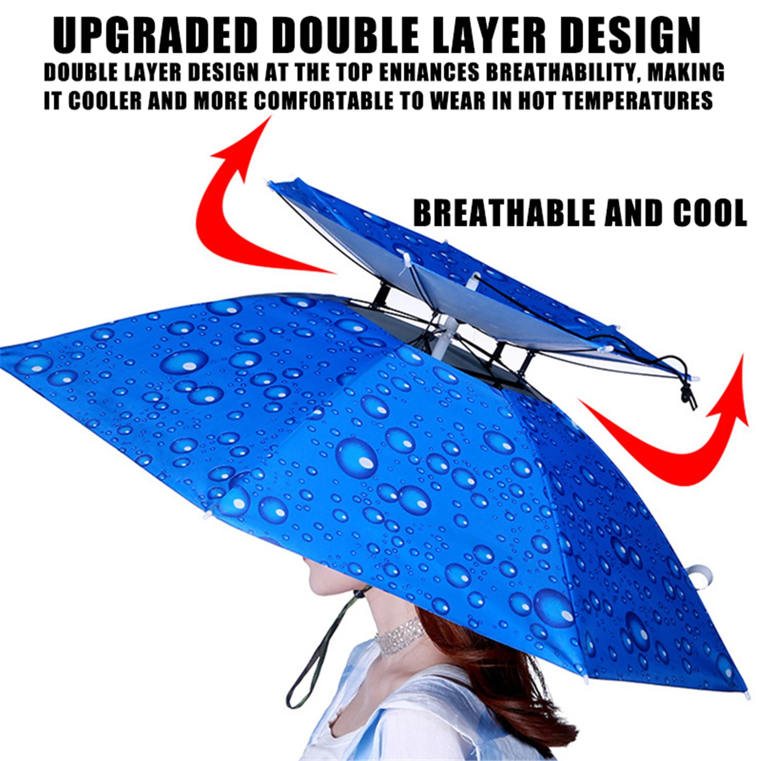 Rain Umbrella Hat Foldable Sun Shade Waterproof Fishing Headwear Cap Beach Head Hats Double-Layer UV Protection Sunscreen