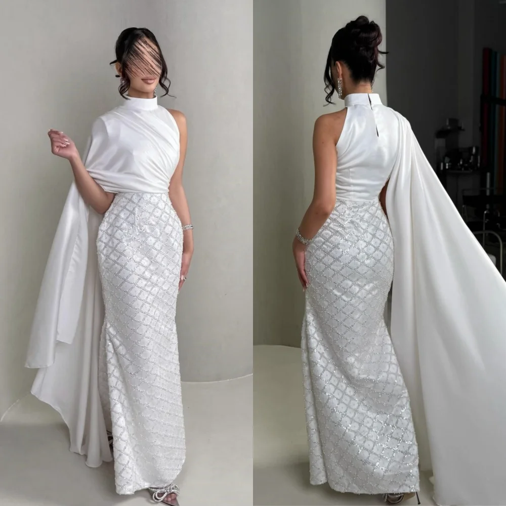 

Customized Charmeuse Sequined High Collar Midi Dresses Bespoke Occasion Evening Gown Elegant Party Wedding Sparkle