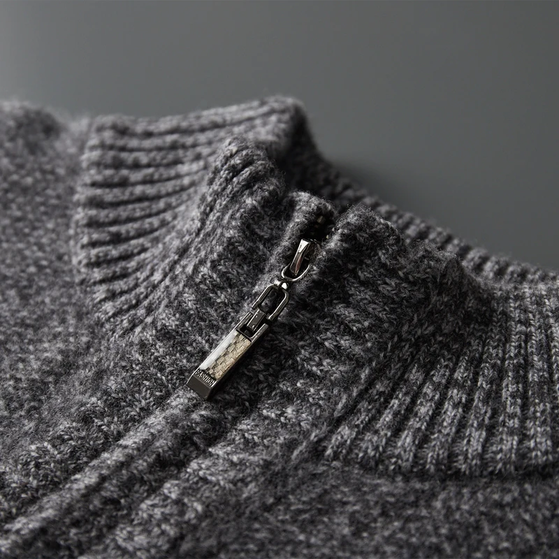 ADDONEE Jesienno-zimowy męski sweter z golfem, wykonany ze 100% wełny merino, gruby, ciepły, elegancki sweter z kaszmirem