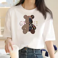 Fashion Letter GIUI Bear Pattern Printed Round Neck Clothing T-Shirt Trendy Women's Summer Y2K Tops Gentle Folk T-Shirt