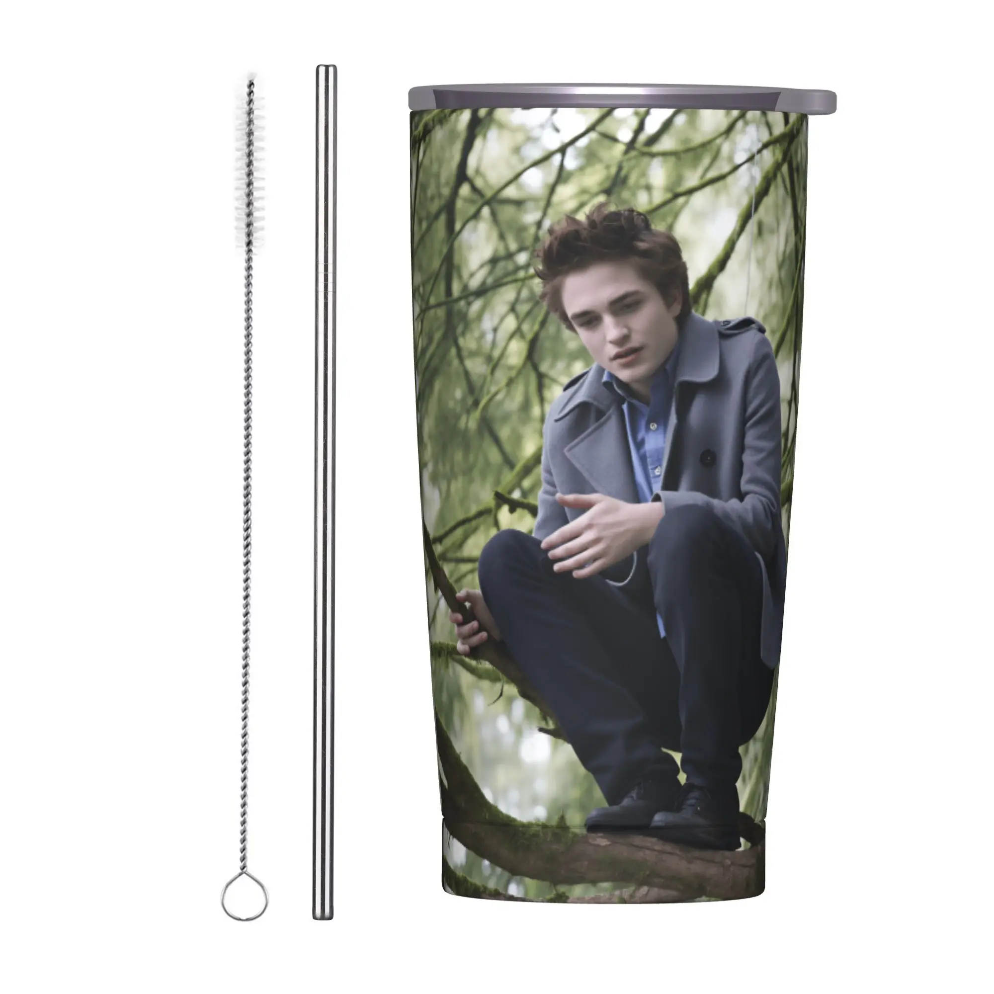Edward Cullen Stainless Steel Tumbler With Straws  Camping Coffee Mug Large Hot Drinks Mugs Cup,