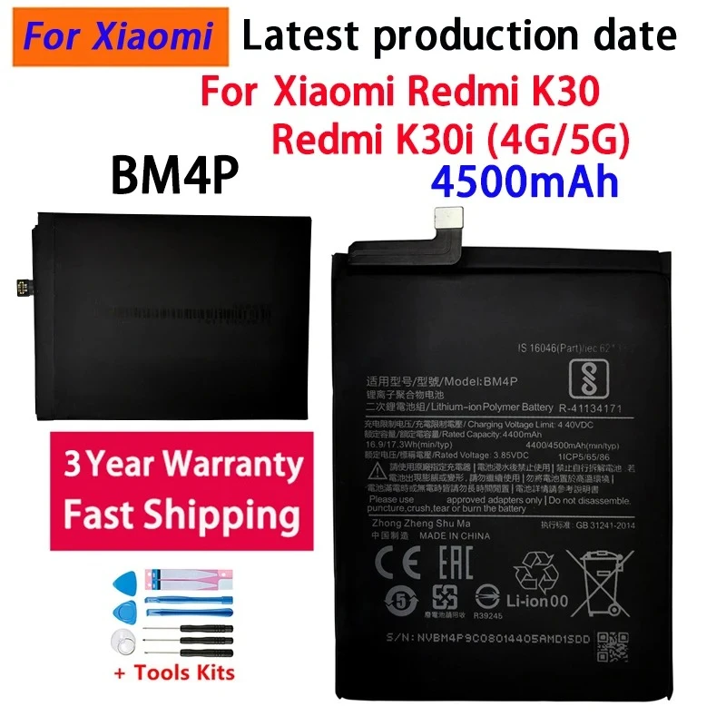 100% New BM4P 4500mAh Battery For Xiaomi Redmi K30 K30i 4G 5G Phone Replacement Batteries Bateria Batterij+Tools