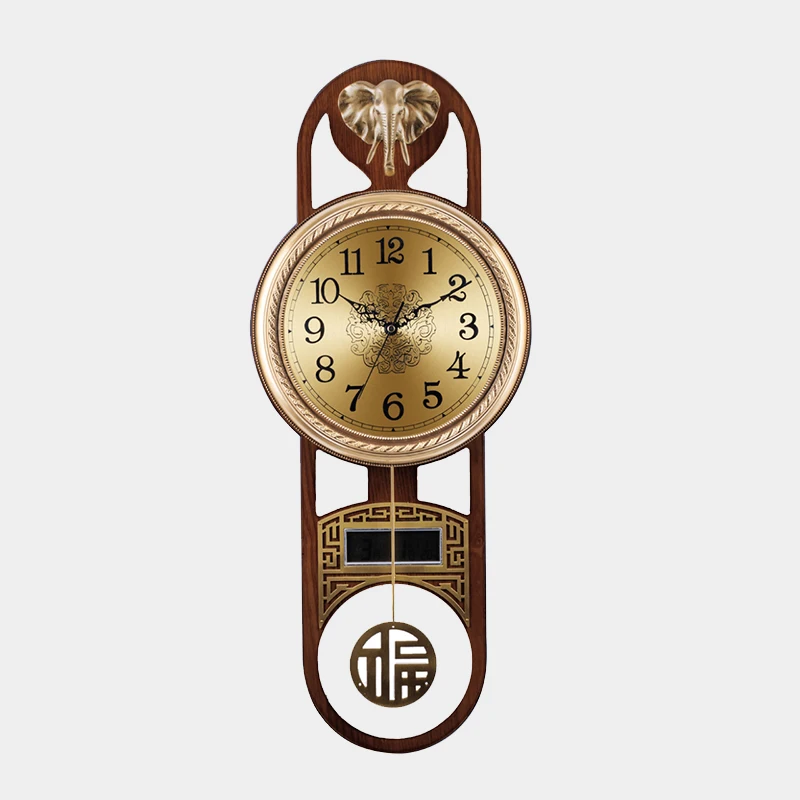 Novel Design Vintage Luxury Space Pendulum Swing Clock Alloy Wooden Clock Hanging Wall