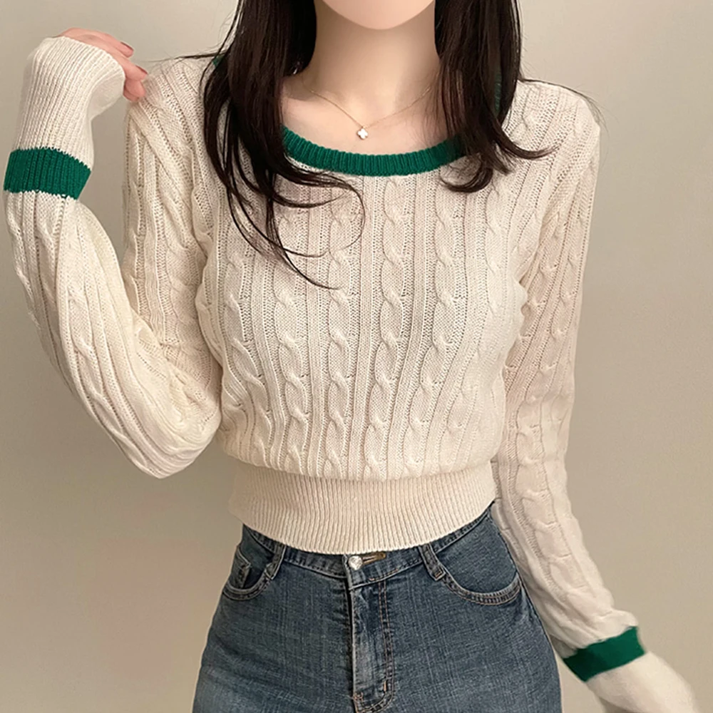 Cisas ort Sve Langer Strickpullover rund Ne Splice Color Commute Sle Damen Faion Chinesische Produktion