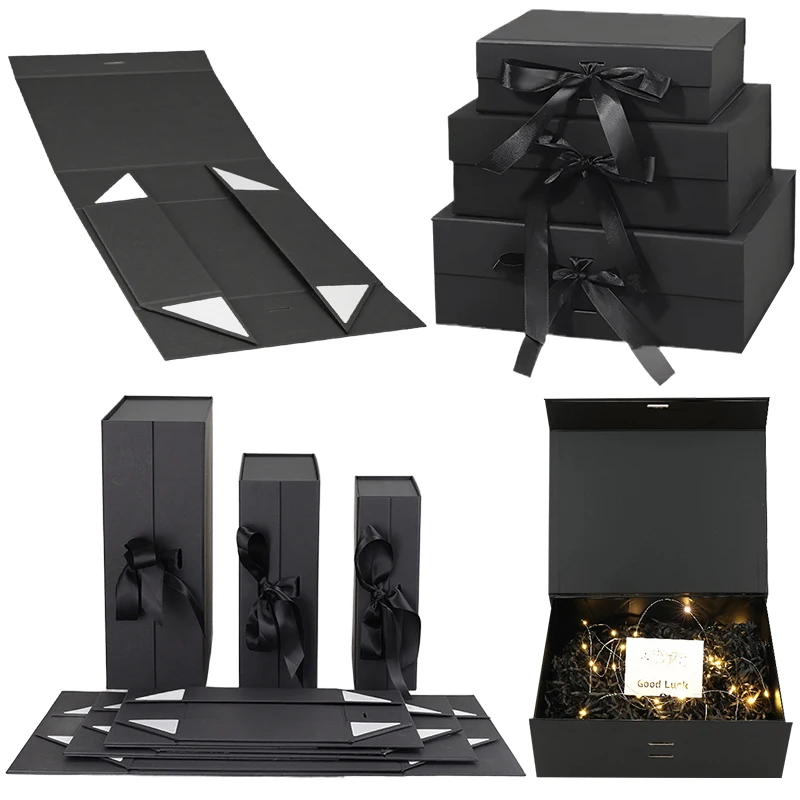 1 Juego de caja de regalo con cinta negra, caja de regalo disponible en 3 tamaños, tarjeta de felicitación de hierba Lafite, conjunto de paquete de recuerdo de boda para fiesta y Festival ZYF