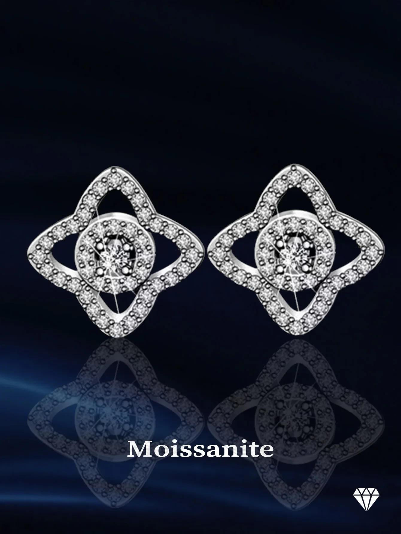 

S925 Silver Earrings 3mm Round Moissanite Stud Earrings Rhomboid Earring Flower Stud Earring for Woman with Gra Certificate