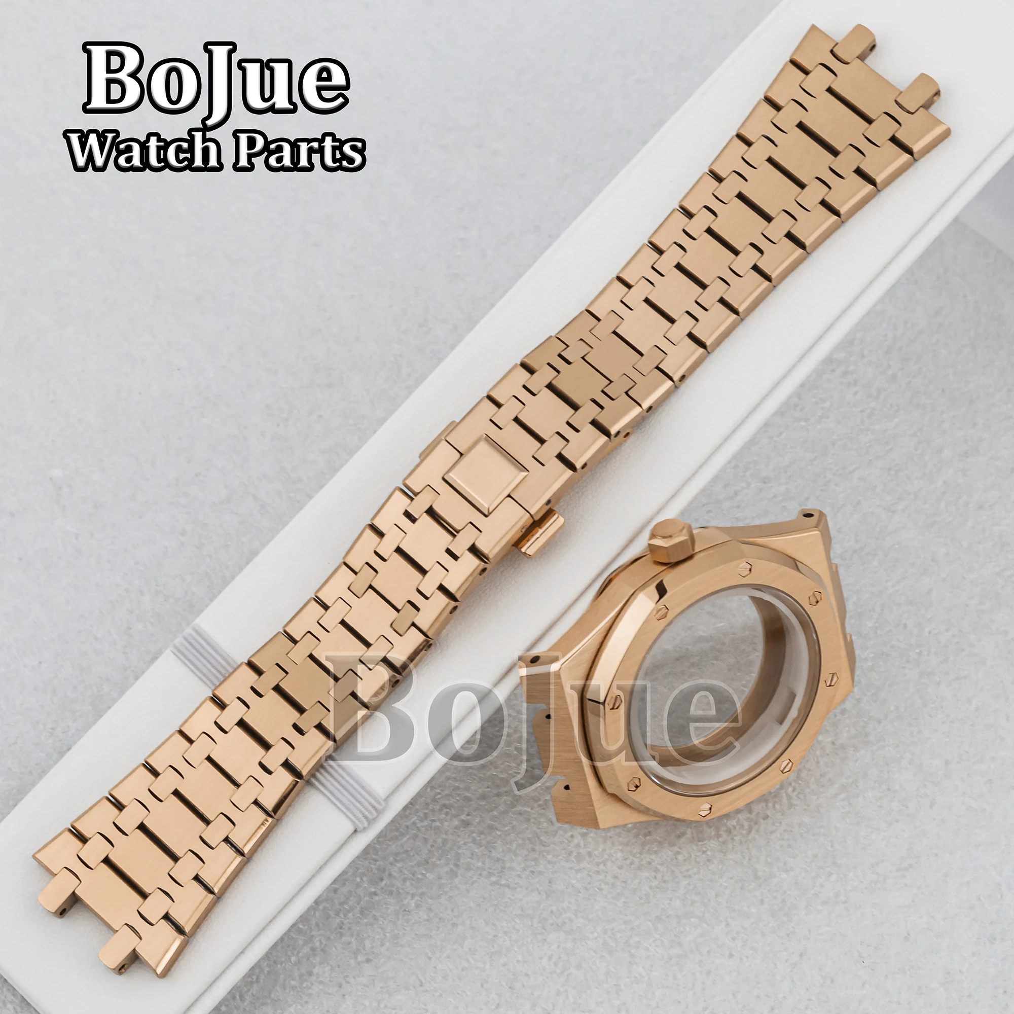 41mm PVD Plated Rose Gold Watch Case Steel Bracelet 31.8mm Dial Hands Automatic Watch Accessory Set for Oak NH35/NH36 Movement