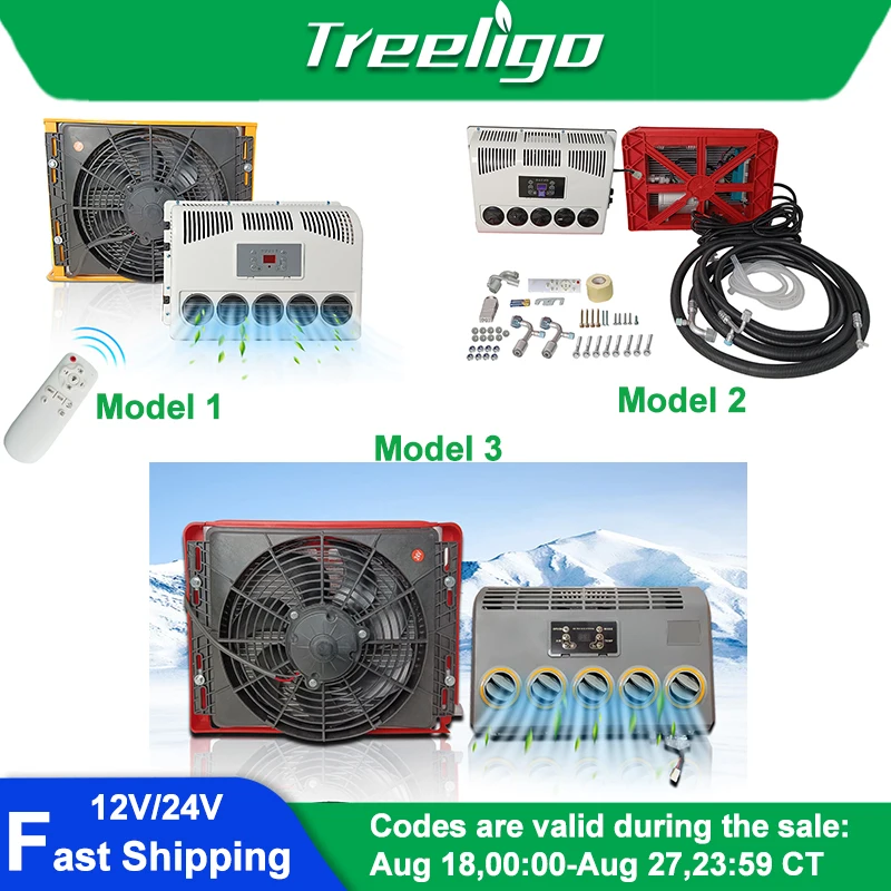 

Treeligo 12V 24V Electric Car Parking Air Conditioner Split Refrigeration Air Conditioning For Truck Caravan Tractors Camper Van
