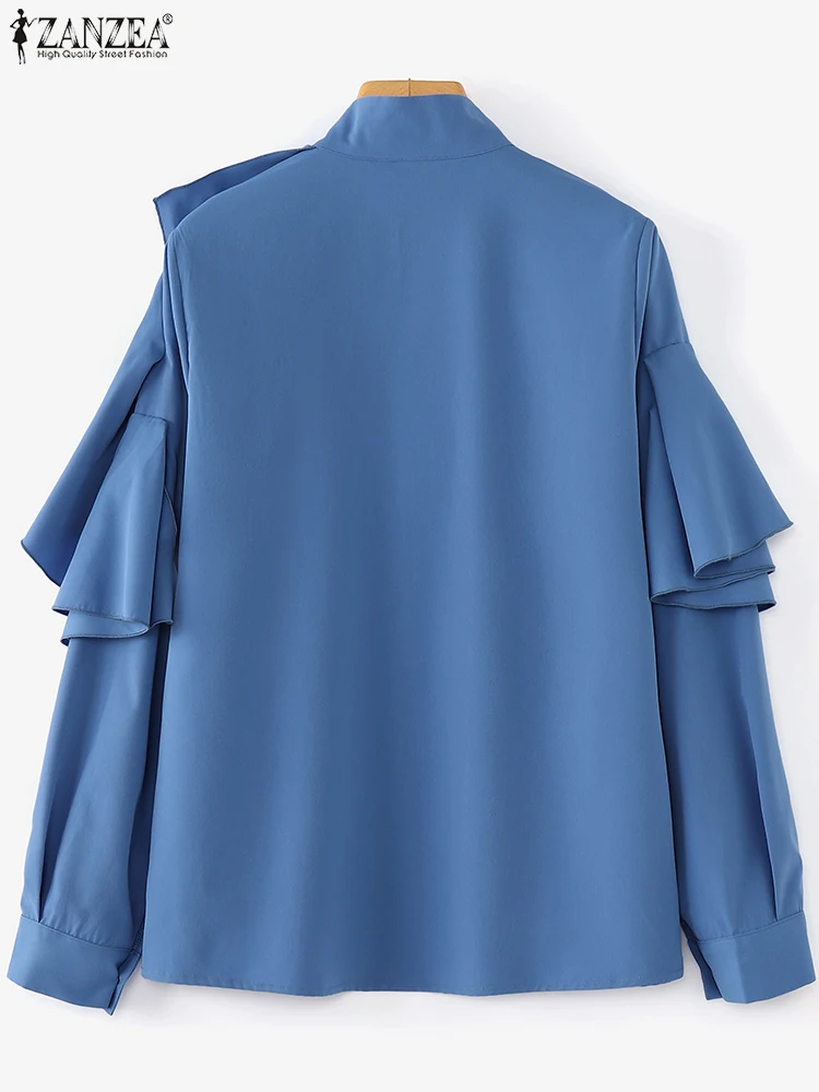 พลัสขนาด 5XL ZANZEA เสื้อผู้หญิงหรูหราเสื้อเย็บระบาย 2025 ฤดูใบไม้ร่วงแขนยาวออฟฟิศเลดี้เสื้อลำลองปุ่มบลูซาส