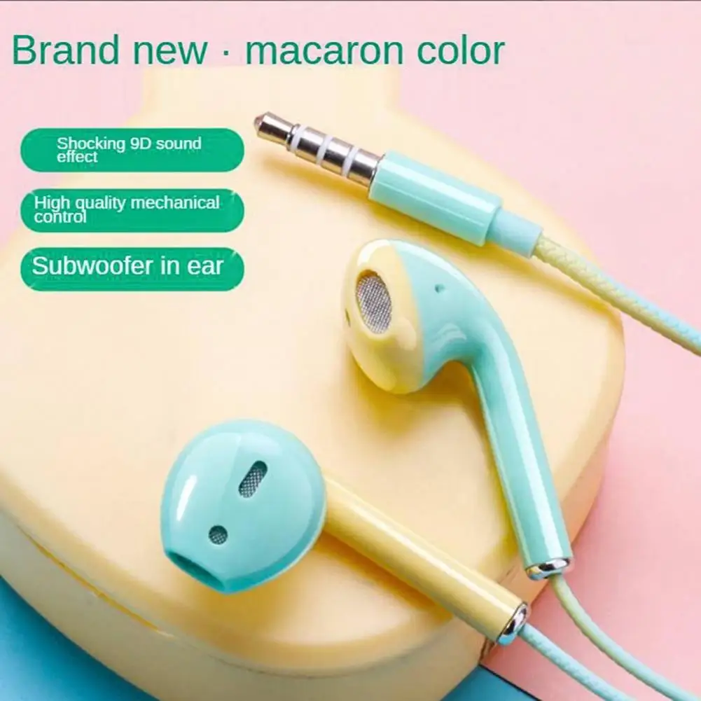 Macaroon Color  Superior In-ear Wire-controlled Headphones Contrast-Color Earphone Stereo Effect   for Travel