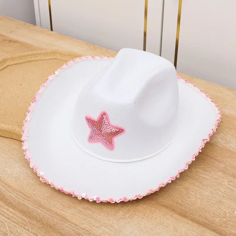 Costume Party Adult Size Play Dress-Up Adjustable Cowboy Hat Pink Star Cow Girl Hat White Cowgirl Hat