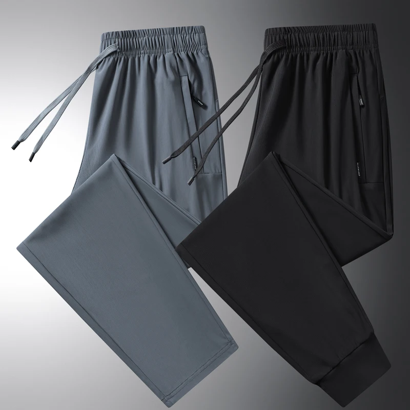 

Spring Summer Sport Quick-dry Comfort Run Pant Drawstre Model Solid Color Pocket Design Ice Silk Cool Fabric Simple Men's Pants
