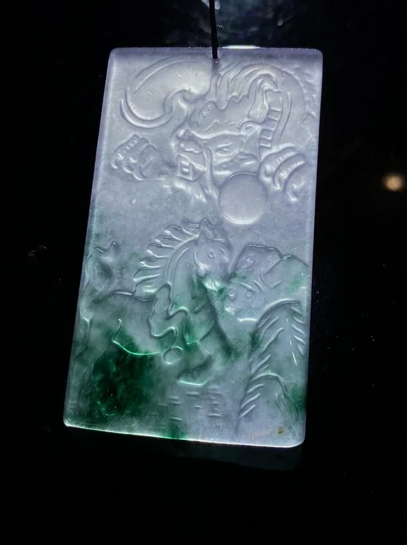 Certified Natural Ice Green Jade Jadeite Carved Dragon&Horse Pendant&Necklaces