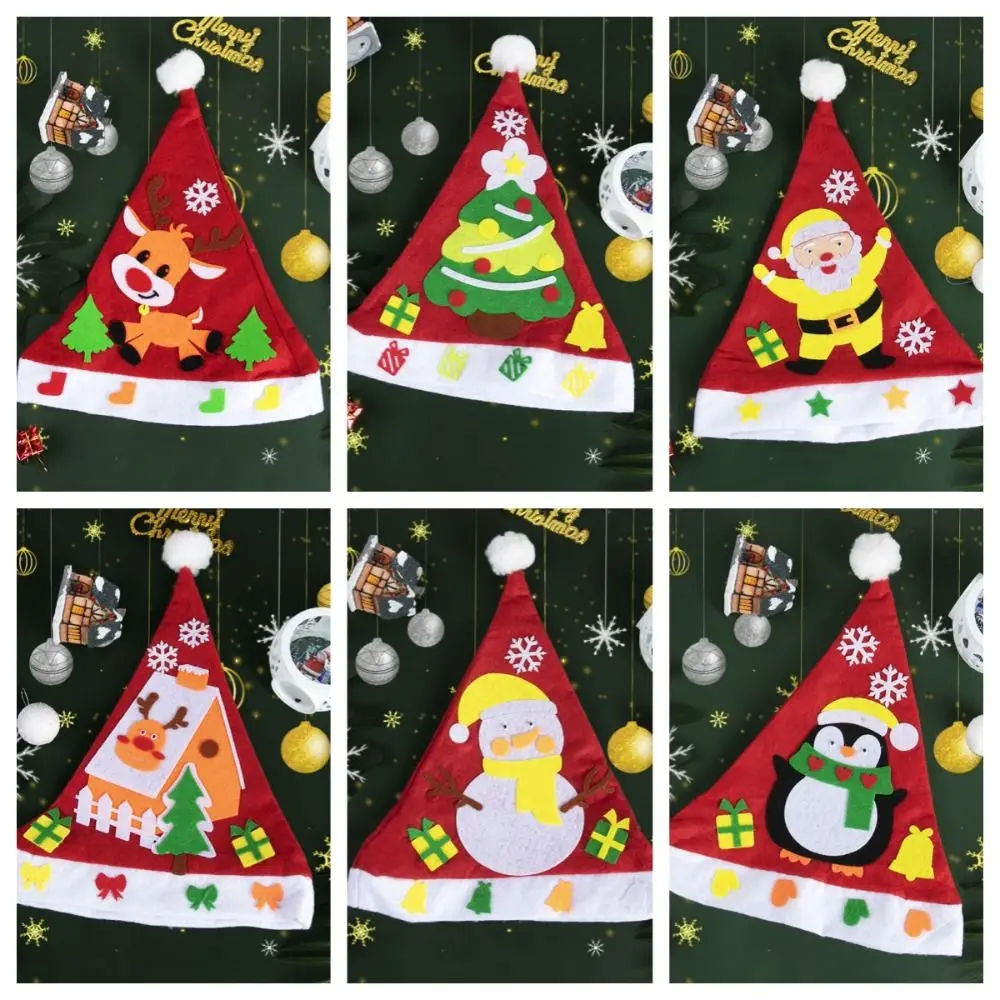 Vliesstoff handgemachte Weihnachtsmütze Kriss Kringle Weihnachtsmann Kinder Weihnachtskunst Hüte Weihnachtsbaum Pinguin DIY Weihnachtsmütze Spielzeug