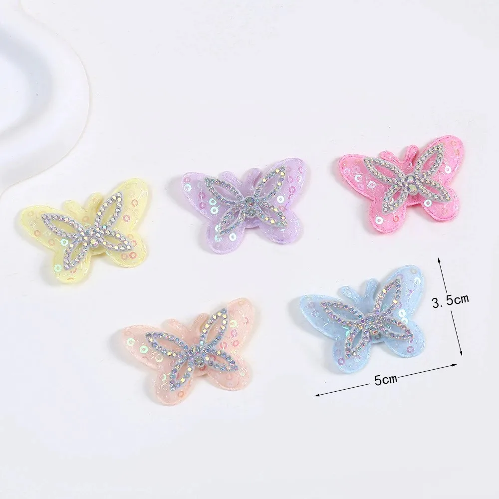 

20Pcs/Lot 2 Layers Felt Cloth Diamond Butterfly DIY for Costume Craft Hair Accessories Sequins Rhinestone Butterfly For Shoes
