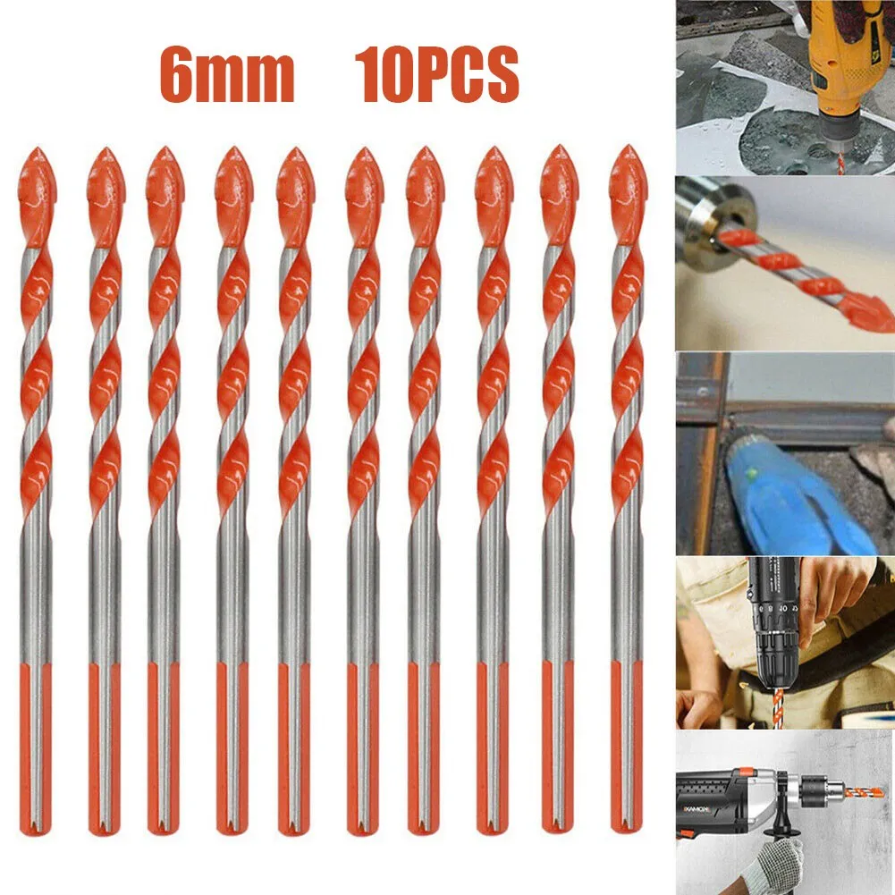 

10pcs 6mm Drill Bit Set Spiral Shaft Drill Bits Carbide Steel Triangular Shape Handle Drilling Tool For Porcelain Tiles Concrete