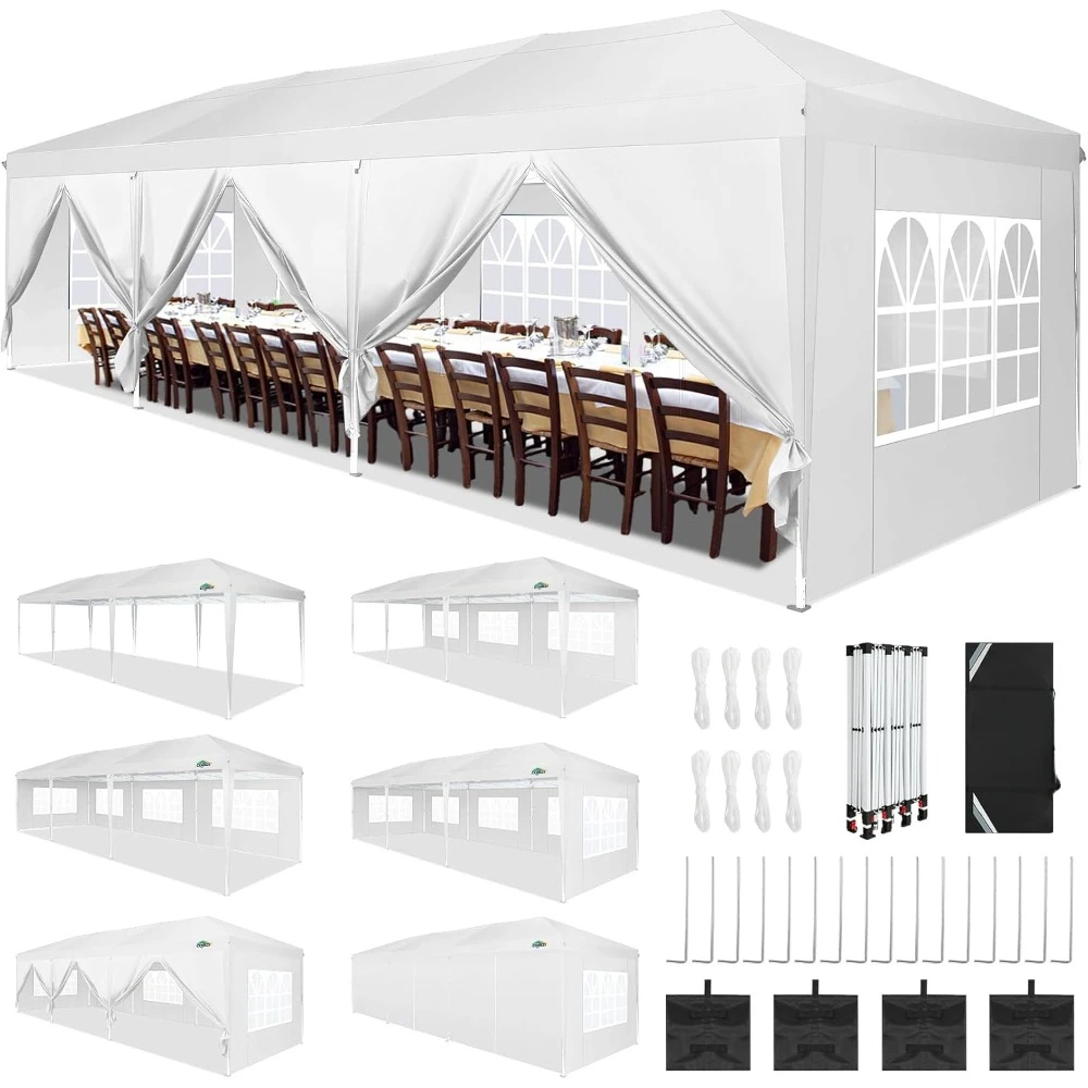 

Gazebos, 10x30 Pop Up Canopy, 8 Sidewalls Commercial Instant Canopy Party, Portable Outdoor Gazebo