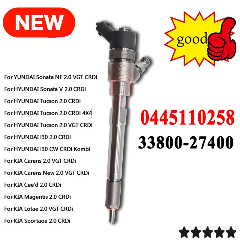 

0445110258 3380027400 33800-27400 Diesel Fuel Injector For HYUNDAI i30 Sonata Tucson KIA Ceed Sportage Carens 2.0D 0 445 110 258