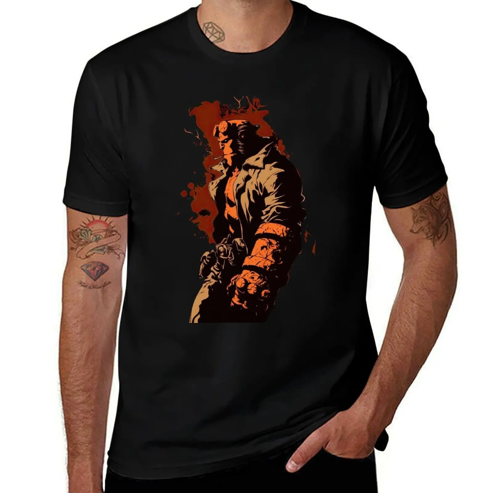 hellboy side profile T-Shirt Holiday Casual Short Sleeve Top