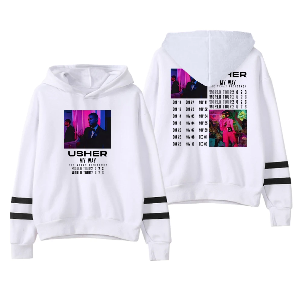 Usher My Way The Vegas Residency Tour Hoodie Women Men Pocketless Parallel Bars Sleeve Sweatshirts Women Men Hip Hop Clothes