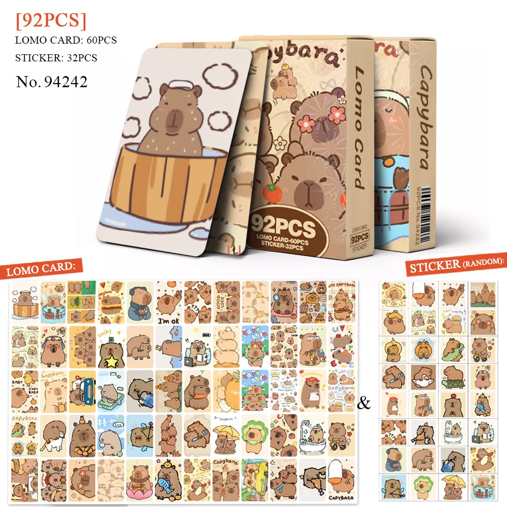 92pcs Cartoon Animal Capybara Double Sided Printing Card Cartoon Lomo Cards HD Photocard Kids Gift Collection Cards